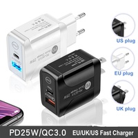 Adaptateur double USB-C 25W PD QC3.0, chargeur mural USB Type C super rapide 25W, téléphones mobiles, prise de voyage, montage mural, caméra intelligente