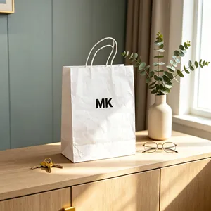 Sacs de courses en papier kraft brun écologiques personnalisés avec logo, sacs de transport en papier recyclé torsadés pour emballage cadeau de détail en gros - Product Image 6