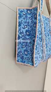 Sac fourre-tout bohème en coton avec imprimé floral fait main, sac de shopping ouvert, toutes saisons, grande taille pour femme - Product Image 2