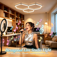 Éclairage de studio hexagonal pour usage domestique 6500K, intensité réglable, éclairage de plafond modulaire DIY pour diffusion en direct et enregistrement vocal
