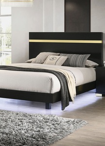 Lit de rangement King Size noir 1 pièce avec LED intégrées, cadre de lit moderne en acrylique, prêt pour matelas, mobilier de chambre doux - Product Image 4