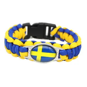 Benutzer definierte blau gelb Logo Polyester Material Schweden National flagge Stoff Armbänder Armband für Sporta ktivitäten Geschenk