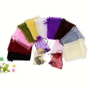 Sacs en organza personnalisés en gros avec cordon de serrage pour emballage de bijoux, cadeaux, bonbons, pochettes en organza pour faveurs de mariage et de fête - Product Image 5