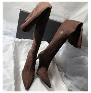 Bottes longues élastiques et amincissantes à talons hauts en daim, bottes hautes au-dessus du genou pour femmes, nouvelle mode, bottes pointues pour femmes - Product Image 3