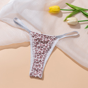 Tanga de Satén con Estampado de Leopardo para Mujer, con Brillantina, Tirantes Finos, Ropa Interior Sexy, Lencería Íntima para Dama, Venta al Por Mayor - Product Image 4