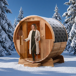 Sauna Royal TR150S en promotion : Sauna tonneau moderne de luxe pour 4 personnes en bois massif de cèdre japonais avec panneau de commande numérique - Product Image 1