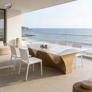 Modern10 Seater Luxury Dining <b>Table</b> Set Rectangle Glass <b>Top</b> Solid <b>Wooden</b> Base Eco-Friendly Durable Office Hotel Home Living Room - Product Image 4