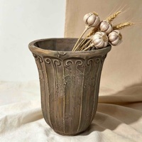 Pot Bunga Oksidasi Vintage Bertekstur Embos, Pot Dekoratif Rustic Farmhouse untuk Tanaman & Bunga Hijau Indoor Outdoor