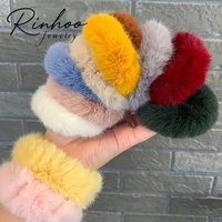 Ikat Rambut Bulu Kelinci Imitasi Warna Cerah Manis Lucu untuk Wanita dan Anak Perempuan, Aksesoris Rambut Buatan Tangan Warna-warni