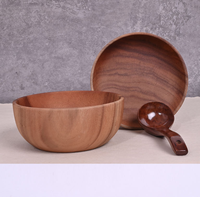 Ensemble de saladiers en bois d'acacia massif naturel, assiettes rondes en bois pour servir les fruits, les légumes, les pâtes, vaisselle de table pour la cuisine