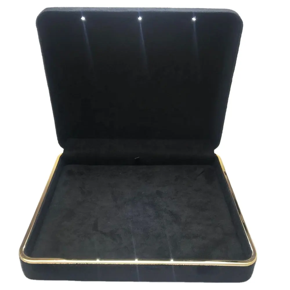 Hot sale black big LED jewelry packaging box for Led large size velvet flocking set gift box