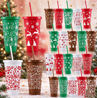 Gobelets en plastique écologiques sans BPA de 24 oz avec couvercles et pailles, motif flocon de neige de Noël, réutilisables en PP, pour cadeaux de fête
