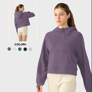<span class=keywords><strong>Felpa</strong></span> con Cappuccio Personalizzata con Logo, Mezza Zip, Calda e Morbida, Stile Rilassato e alla Moda per Donne, con Fori per i Pollici - Product Image 2