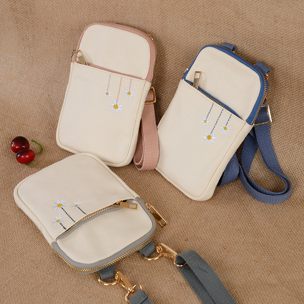 Embroidery Flower Pattern Women Canvas Phone Purse