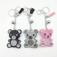 Porte-clés créatif en forme d'ours en peluche avec strass, mignon, en verre, pour sac et voiture, pour filles