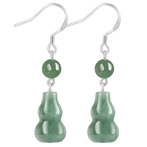 Natural <b>emerald</b> green bean-shaped hoop earrings made of jade bean-shaped stone. Set with S925 silver - Product Image 4