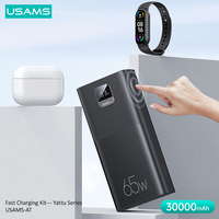 USAMS Bank Daya 30000MAh Daya Tinggi dengan Kabel Data Tipe-c 100W Ganda untuk Ponsel Pintar Pengisi Daya Power Bank Portabel