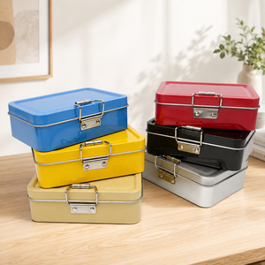 Ready Stock Colorful Rectangular Hinged Clasp Tinplate <b>Box</b> <b>Empty</b> Metal Storage Tin Can For Snack Biscuit Holiday <b>Gift</b> Packing - Product Image 1
