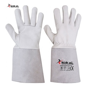 Gants de soudage en peau de chèvre KOKAL SAFETY, manchette en toile rouge, doublure en Kevlar, pouce en forme d'aile |   Gants de sécurité TIG résistants à la chaleur pour la soudure - Product Image 2