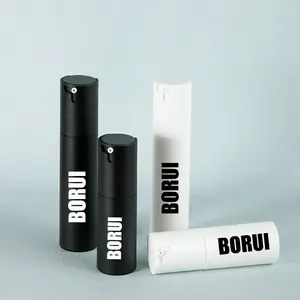 Botol pompa tanpa udara, mewah 30ml 50ml kemasan Losion Serum plastik kosmetik Matte hitam Twist Up