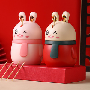 Cute Bunny <b>Toothpick</b> Holder Automatic Pop Out Mechanism Plastic Creative Container For Home Restaurant Use White Pink Red - Product Image 2