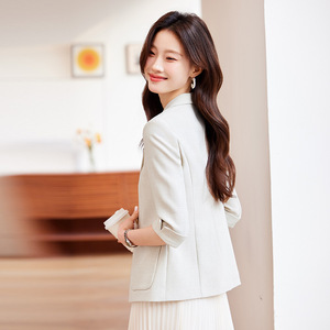 Women's Blazer Three Quarter Sleeve Solid Color Anti Wrinkle Slim Fit Elegant Commuting Suit Spring 2025 Style - Product Image 4