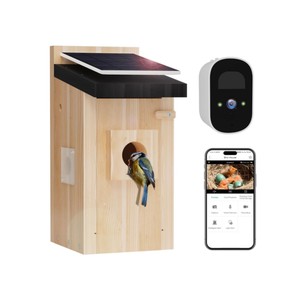 Mangeoire à oiseaux en bois écologique avec caméra solaire intégrée, artisanat en bois - Product Image 1
