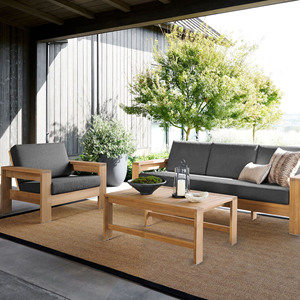 Conjunto de Sofás de Jardín para Exteriores en Madera de Teca Sólida con Cojines para Hoteles, Apartamentos y Exteriores - Licia - Product Image 1