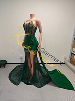 Ocstrade Robe de Soirée Femme Satin Paillettes Maille Sexy Vert Émeraude Élégante Longue Grandes Tailles Robes de Bal pour Femme Robe de Bal