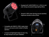 Projecteur LED Par Can étanche IP65 DMX512 pour extérieur, discothèque, DJ, Wash Zoom 7x40W RGBW 4-en-1 pour boîtes de nuit