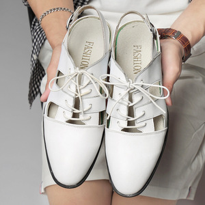 Sandales d'été en cuir véritable de vachette, à lacets, semelle extérieure en caoutchouc massif, doublure respirante en cortex, bout pointu, semelle souple - Product Image 3