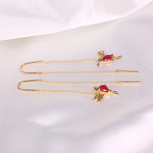 Pendientes Largos de Plata de Ley 925 ROXI con Circonitas Rojas y Azules en Forma de Golondrina y Diamantes - Product Image 5