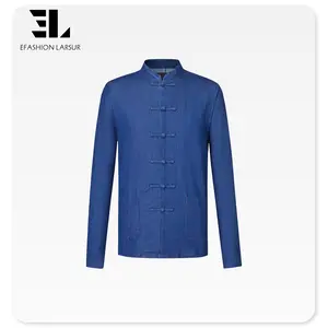 LARSUR производитель одежды на заказ Новый китайский стиль джинсовая куртка с китайской застежкой в виде лягушки узлы джинсовая куртка