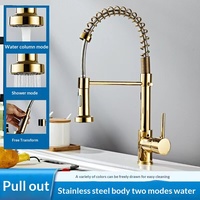 Robinet de cuisine extractible en acier inoxydable avec douchette rotative en céramique pour eau froide et chaude