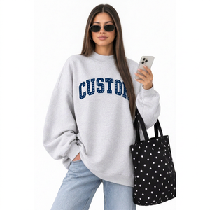 Women Oversized Mockneck Winter <b>Long</b> <b>Sweatshirt</b> Heavyweight Fleece Fabric Water Based Print Soft Premium Casual Streetwear - Product Image 1