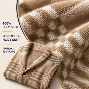 Cardigan pour homme 100 % polyester à carreaux, col châle, ceinturé, boutonné, <span class=keywords><strong>en</strong></span> maille, avec poches, automne-hiver, vente <span class=keywords><strong>en</strong></span> gros, OEM - Product Image 4