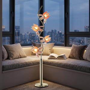 French Romantic Lotus <b>Floor</b> <b>Lamp</b> 4 Flower Heads Acrylic Petal <b>Shade</b> Luxury Standing <b>Lamp</b> <b>for</b> Sofa Corner Decoration - Product Image 3