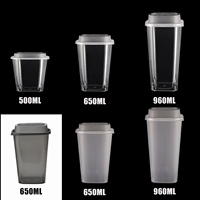 Gobelets en plastique noirs jetables personnalisés 16oz 22 oz Tasse en plastique carrée Boba café jus de citron thé à bulles avec couvercle
