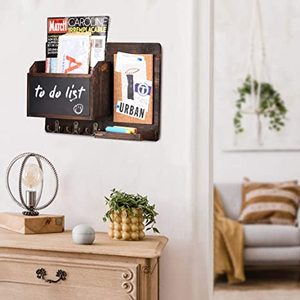 JUNJI Décor <span class=keywords><strong>en</strong></span> <span class=keywords><strong>bois</strong></span> Porte-courrier mural Organisateur de magazines Boîte aux <span class=keywords><strong>lettres</strong></span> marron rustique pour couloir Entrée Salle à manger - Product Image 2