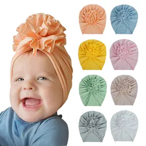 Шапка-тюрбан для новорожденных, милая мягкая шапка с цветами, головной убор для маленьких девочек