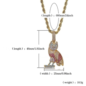 Colar Masculino de Latão Colorido com Pingente de Coruja e Zircônia Cúbica Cravejada Estilo Hip Hop – Presente Perfeito - Product Image 6