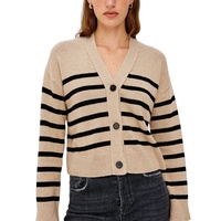 Cardigan court tricoté 100 % coton rayé personnalisé, anti-plis, col en V, style preppy décontracté pour femme, automne