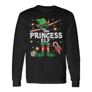 Camiseta navideña de manga larga con estampado de princesa elfo, pijama familiar a juego - Product Image 1