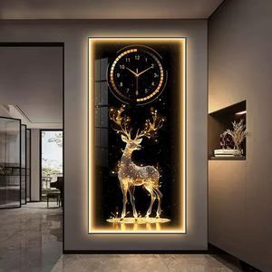 <span class=keywords><strong>Quadro</strong></span> di Lusso in Porcellana con Cristalli e Luce LED, Orologio con <span class=keywords><strong>Cervo</strong></span> in Strass per Soggiorno, Camera da Letto e Arredamento Casa - Product Image 1