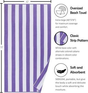 Serviette de plage surdimensionnée de haute qualité en velours 100% coton, rayée, teinte en fil, ultra absorbante, personnalisée - Product Image 4