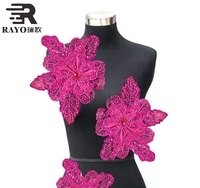 Applique en tissu 3D fleurie colorée de 30 cm avec strass, élégante pour coiffes de mariée et décoration DIY à coudre