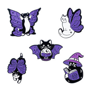 漫画風クリエイティブキュートな紫色の猫シリーズ蝶の羽ペイント合金ブローチ衣類バッグジュエリーバッジ - Product Image 1