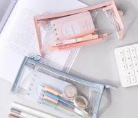 Simple haute qualité grande capacité fermeture éclair mignon école bureau Portable transparent PTU étui à crayons