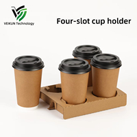 Boîte plate ondulée jetable en papier kraft VEIKUN à quatre compartiments pour emballage alimentaire à emporter (boissons, café et thé au lait)