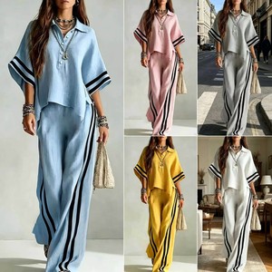 Nouvel arrivage transfrontalier été-automne 2026 : Ensemble deux pièces pour <span class=keywords><strong>femme</strong></span>, chemise ample à manches courtes et <span class=keywords><strong>pantalon</strong></span> large - Product Image 1